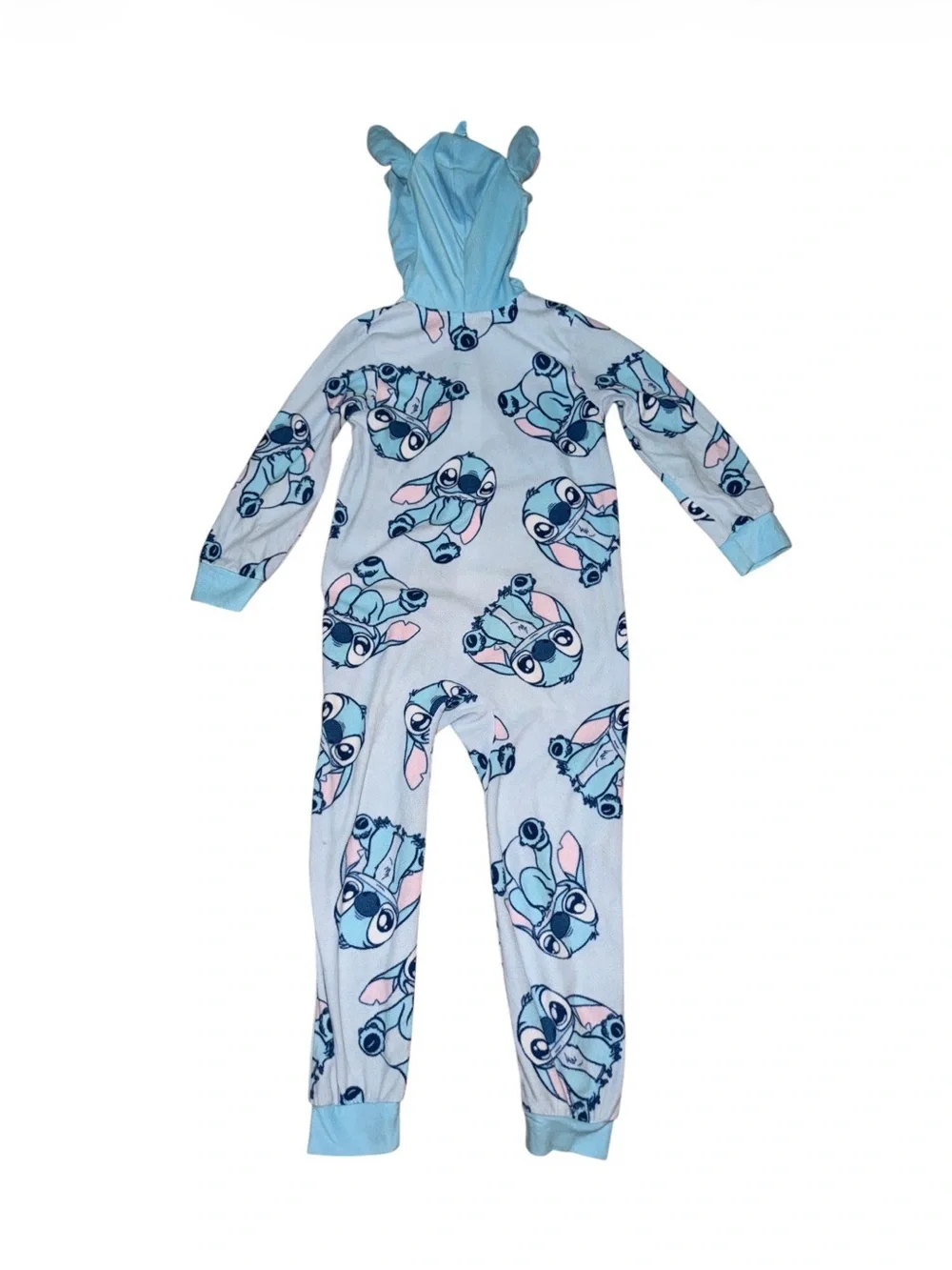 Kids Stitch Light Blue Character Hooded One-Piece Footie Pajamas